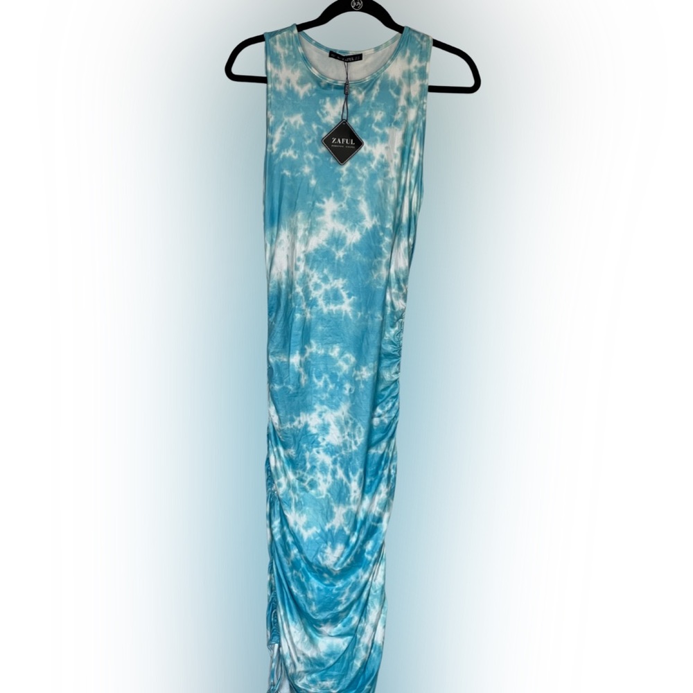 New light blue tie-dye midi dress, adjustable